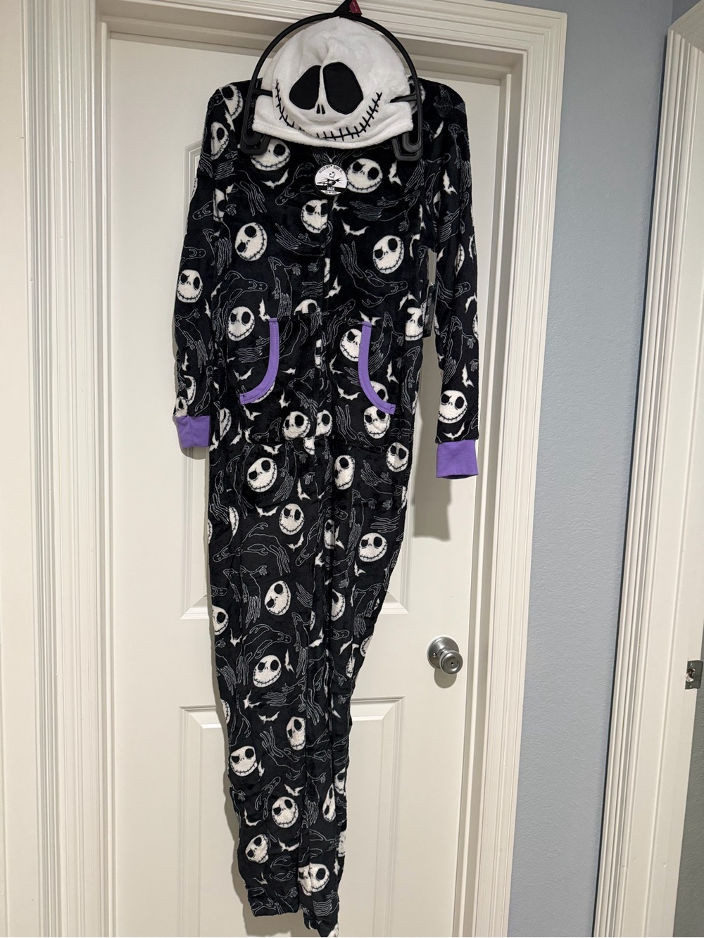 Disney Black & White Jack Skellington Onesie Pajamas with Purple Accents